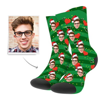 Picture of Christmas Custom Photo Socks with Heart Engraving - Personalized Funny Photo Face Socks for Men & Women - Best Gift for Family