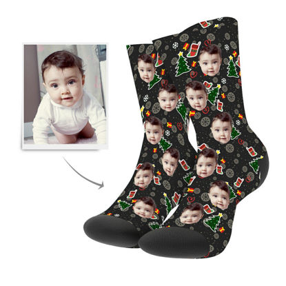 Picture of Christmas Custom Photo Socks With Tree Hero - Personalized Funny Photo Face Socks for Men & Women - Best Gift for Family