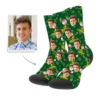 Picture of Christmas Custom Photo Socks with Best Friends Text - Personalized Funny Photo Face Socks for Men & Women - Best Gift for Family