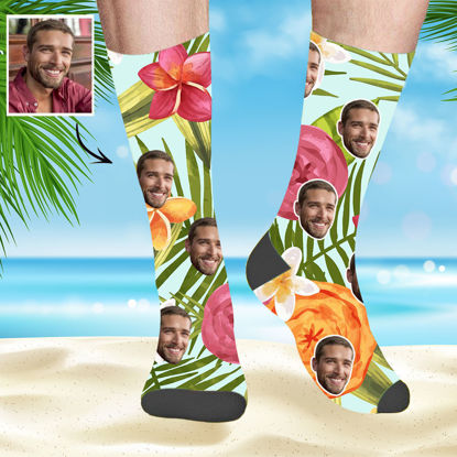 Picture of Custom Hawaii Socks Personalized Summer Socks - Flowers - Personalized Funny Photo Face Socks for Men & Women - Best Gift for Family