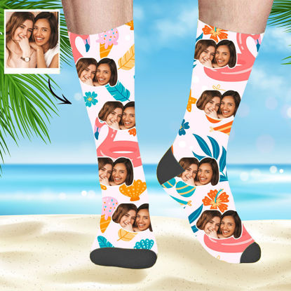 Picture of Custom Hawaiian Socks Custom Summer Socks Custom Sisters Socks - Flamingo - Personalized Funny Photo Face Socks for Men & Women - Best Gift for Family