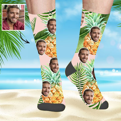 Picture of Custom Hawaiian Socks Personalized Summer Socks - Pineapple - Personalized Funny Photo Face Socks for Men & Women - Best Gift for Family