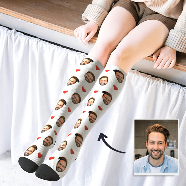 Picture of Custom High Socks Multicolor with Little Love - Personalized Funny Photo Face Socks for Women - Best Gift for Her