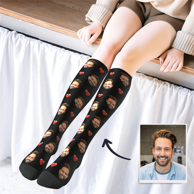 Picture of Custom High Socks Multicolor with Little Love - Personalized Funny Photo Face Socks for Women - Best Gift for Her