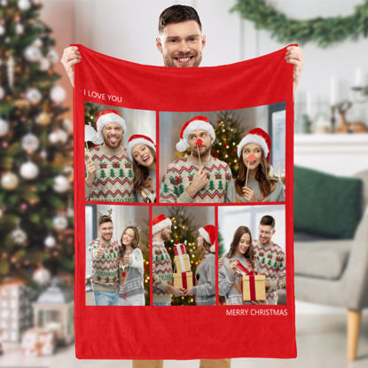 Picture of Personalized Photo Blankets | Custom Family Love Blanket With 5 Photos Make Your Own Blankets | Best Gifts Idea for Birthday, Thanksgiving, Christmas etc.
