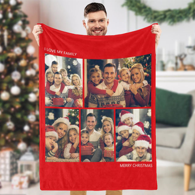 Picture of Personalized Photo Blankets | Custom Family Love Blanket With 5 Photos Make Your Own Blankets | Best Gifts Idea for Birthday, Thanksgiving, Christmas etc.