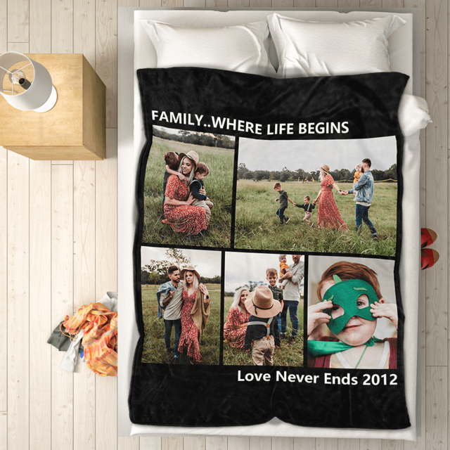 Picture of Personalized Photo Blankets | Custom Family Love Blanket With 5 Photos Make Your Own Blankets | Best Gifts Idea for Birthday, Thanksgiving, Christmas etc.