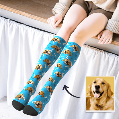 Picture of Custom High Socks Multicolor with Lovely Dog - Personalized Funny Photo Face Socks for Women - Best Gift for Her