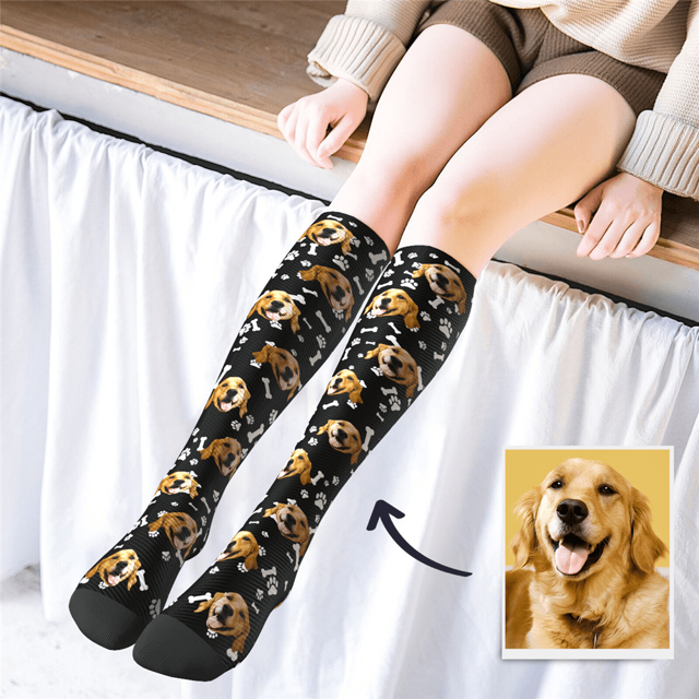 Picture of Custom High Socks Multicolor with Lovely Dog - Personalized Funny Photo Face Socks for Women - Best Gift for Her