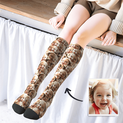 Picture of Personalized Knee High Printed Socks with Face Mash - Personalized Funny Photo Face Socks for Women - Best Gift for Her