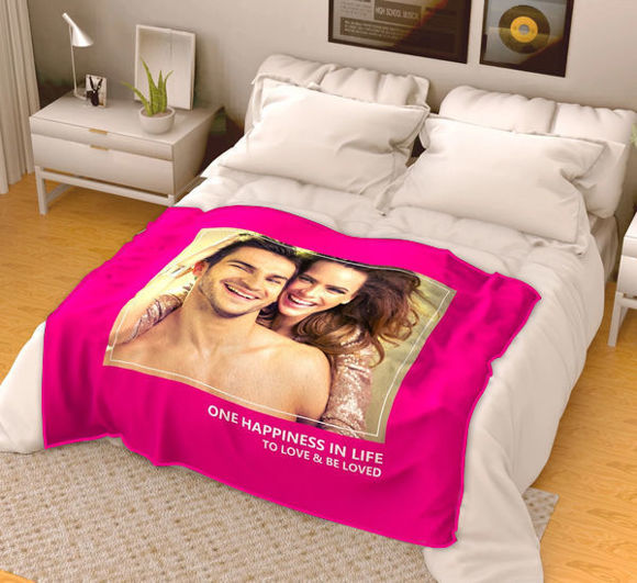 Picture of Custom Fleece Blanket With One Picture | One Happiness | Best Gifts Idea for Birthday, Thanksgiving, Christmas etc.