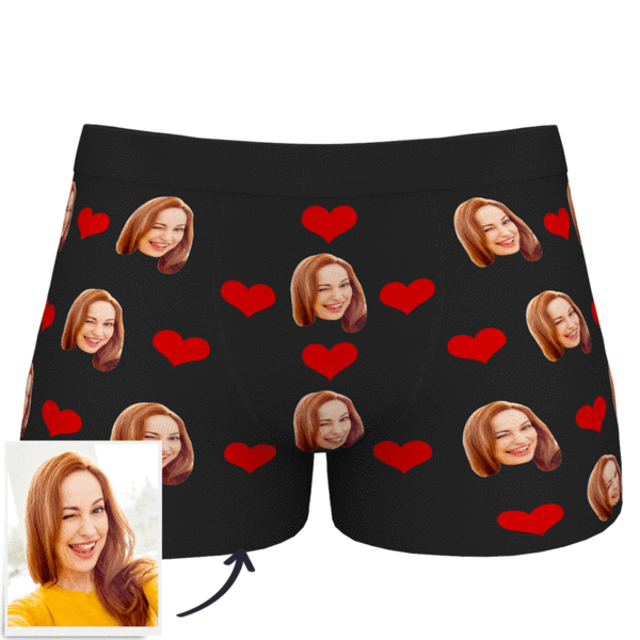 Picture of Custom Heart Face Boxers For Men - Personalized Funny Photo Face Underwear for Men - Best Gift for Him