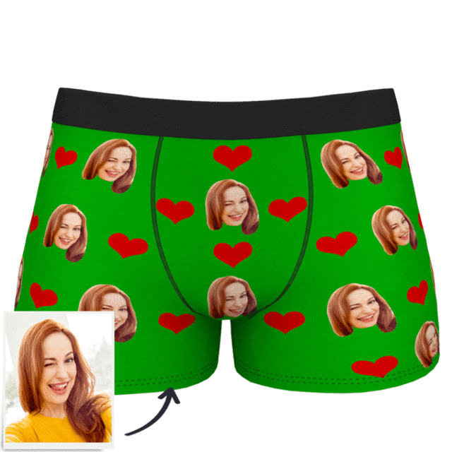 Picture of Custom Heart Face Boxers For Men - Personalized Funny Photo Face Underwear for Men - Best Gift for Him