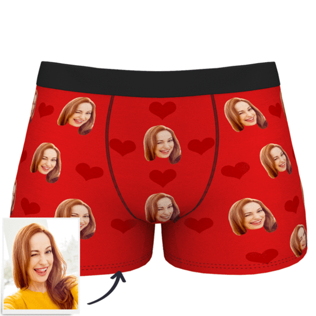 Picture of Custom Heart Face Boxers For Men - Personalized Funny Photo Face Underwear for Men - Best Gift for Him