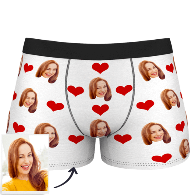 Picture of Custom Heart Face Boxers For Men - Personalized Funny Photo Face Underwear for Men - Best Gift for Him