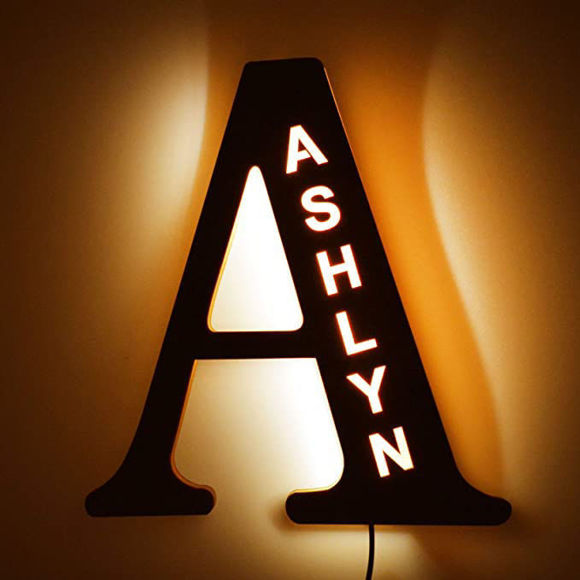 Picture of Personalized Letter Night Light for Home or Office Wall Decor - Customized Wooden Engraved Name Night Lamp in 26 Letters Style