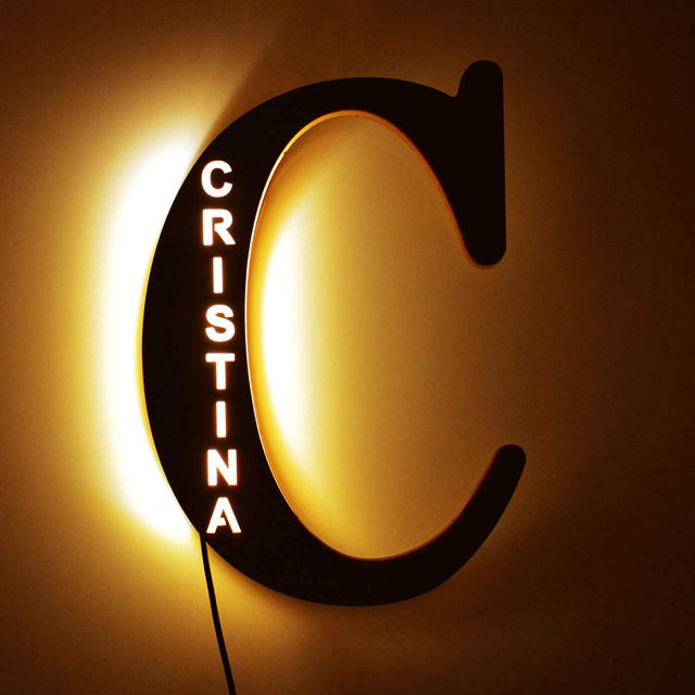 Picture of Personalized Letter Night Light for Home or Office Wall Decor - Customized Wooden Engraved Name Night Lamp in 26 Letters Style