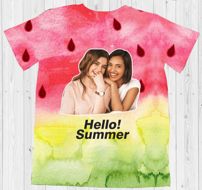 Picture of Custom Photo Hello Summer T-shirt | Personalized Beach T-shirt - Cute Watermelon