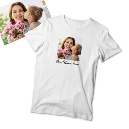 Picture of Custom Photo T-shirt in Short Sleeves - Best Mom Ever Custom Face T-shirt for Personalized Gift