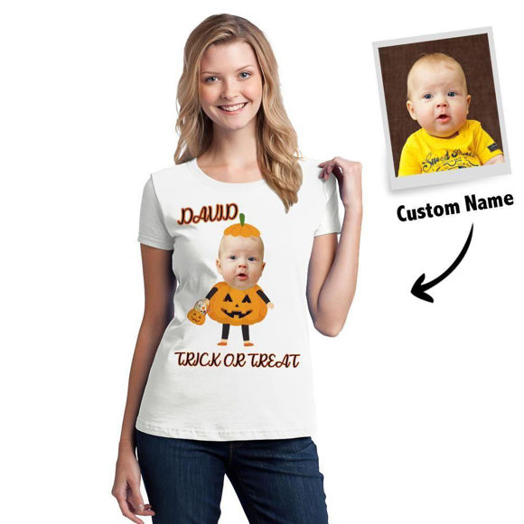 Picture of Custom Photo Short Sleeve T-shirt - Custom Halloween T-Shirts Trick or Treat Personalized Your Lovely Baby Picture And Name