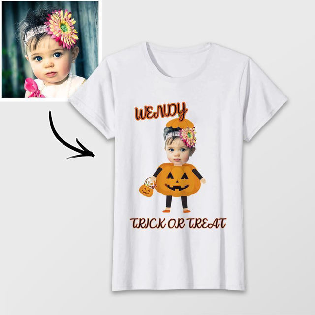 Picture of Custom Photo Short Sleeve T-shirt - Custom Halloween T-Shirts Trick or Treat Personalized Your Lovely Baby Picture And Name