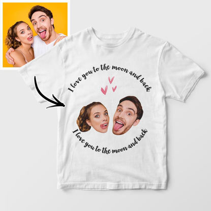 Picture of Custom Photo Short Sleeve T-shirt - Customized Couple Avatar T-shirt -  I Love You To The Moon And Back