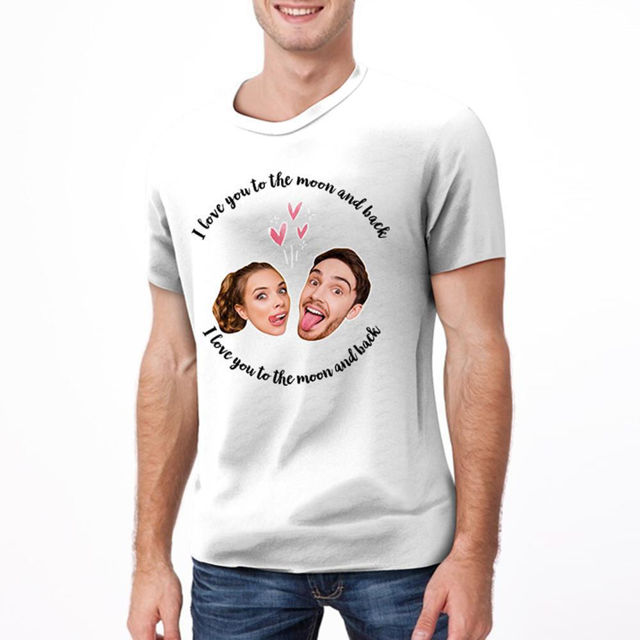 Picture of Custom Photo Short Sleeve T-shirt - Customized Couple Avatar T-shirt -  I Love You To The Moon And Back