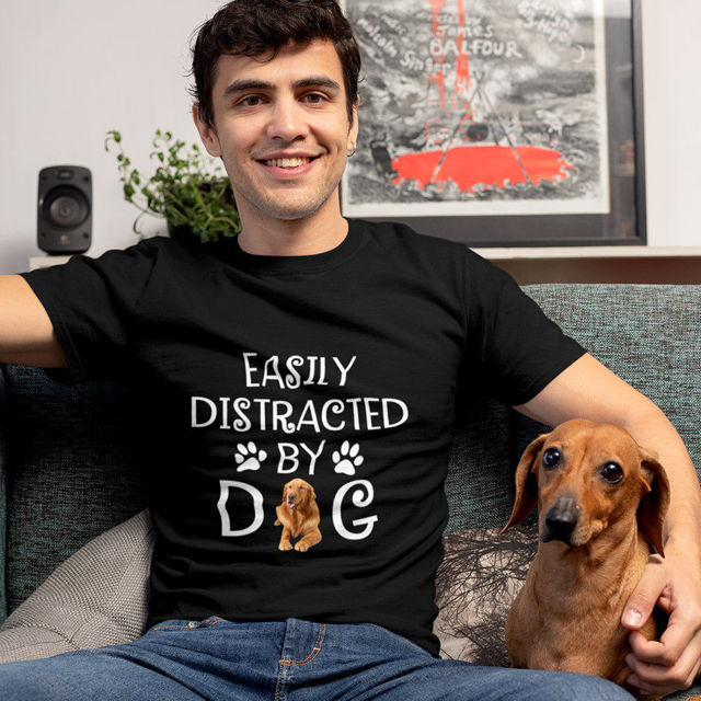 Picture of Custom Photo Short Sleeve T-shirt  - Easily Distracted by Dog Shirt Pet Lovers T-shirt