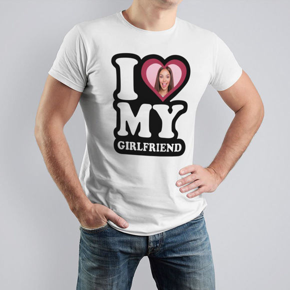 Picture of Custom Photo Short Sleeve T-shirt  - I Love My Girlfriend Personality Style T-Shirt