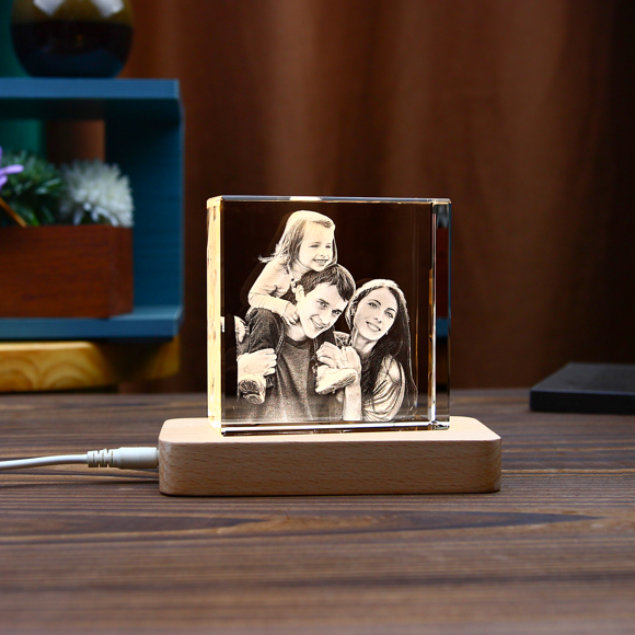 Picture of Custom Photo 3D Laser Crystal: Square Straight Line | Personalized 3D Photo Laser Crystal | Unique Gift for Birthday Wedding Christmas etc.