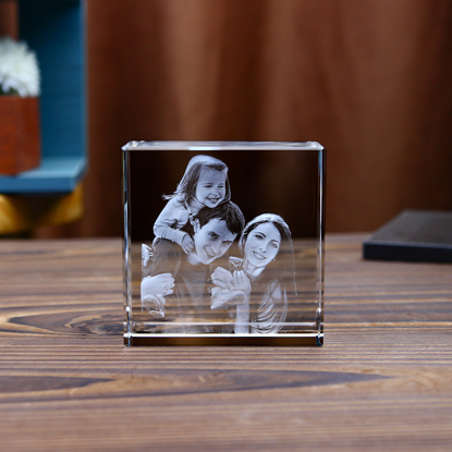 Picture of Custom Photo 3D Laser Crystal: Square Straight Line | Personalized 3D Photo Laser Crystal | Unique Gift for Birthday Wedding Christmas etc.