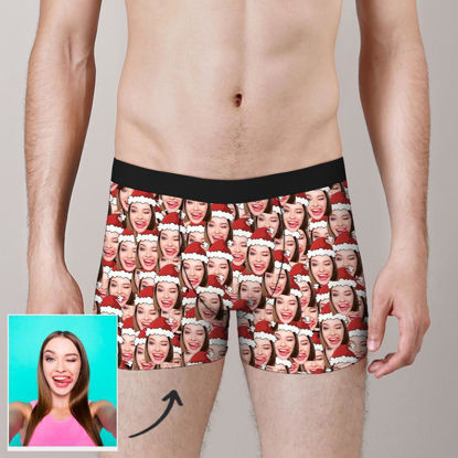 Picture of Custom Christmas Hat Face Mash Boxer Shorts For Gifts - Personalized Funny Photo Face Underwear for Men - Best Gift for Him