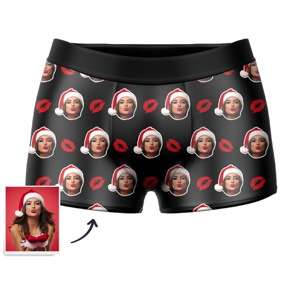 Picture of Custom Kiss Boxer Shorts For Your Favorite -  Personalized Funny Photo Face Underwear for Men - Best Gift for Him