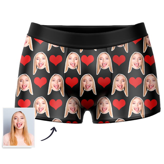 Picture of Custom Men's Heart-shaped Boxer Briefs -  Personalized Funny Photo Face Underwear for Men - Best Gift for Him