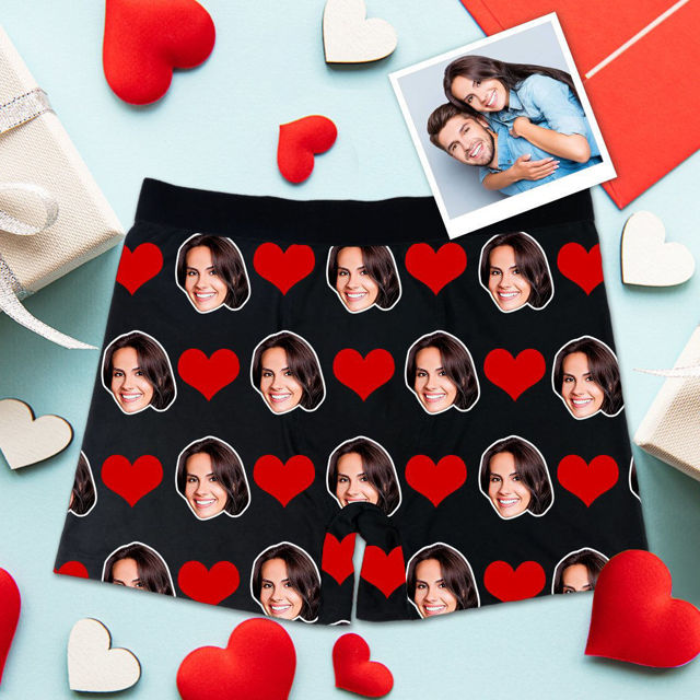 Picture of Custom Men's Heart-shaped Boxer Briefs -  Personalized Funny Photo Face Underwear for Men - Best Gift for Him