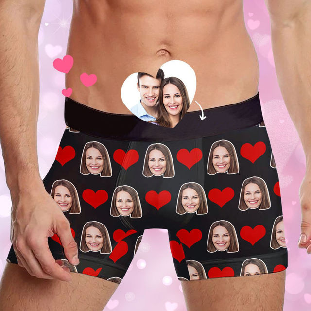 Picture of Custom Men's Heart-shaped Boxer Briefs -  Personalized Funny Photo Face Underwear for Men - Best Gift for Him