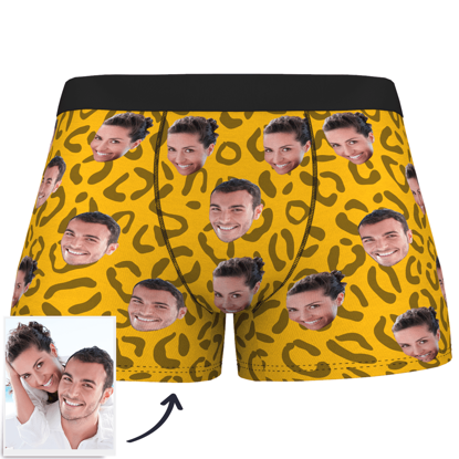 Picture of Custom Sexy Leopard Print Men's Boxer Briefs - Personalized Funny Photo Face Underwear for Men - Best Gift for Him