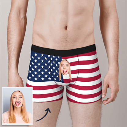 Picture of Custom USA Flag Men's Boxer Briefs - Personalized Funny Photo Face Underwear for Men - Best Gift for Him
