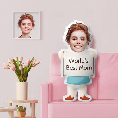 Picture of World's Best Mom Custom Face Pillow｜Personalized Photo Pillow｜Original Fun Gifts Mother's Day Gifts｜Best Gift Idea for Birthday, Thanksgiving, Christmas etc.