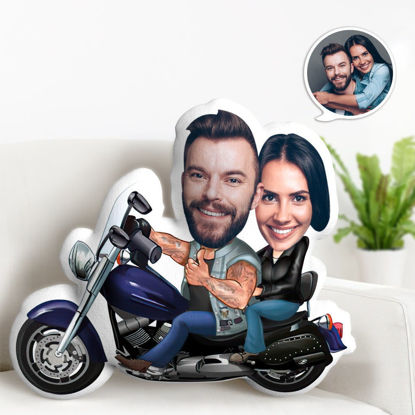 Picture of Personalize Face Motorcycle Couple Throw Pillow｜Best Gift Idea for Birthday, Thanksgiving, Christmas etc.