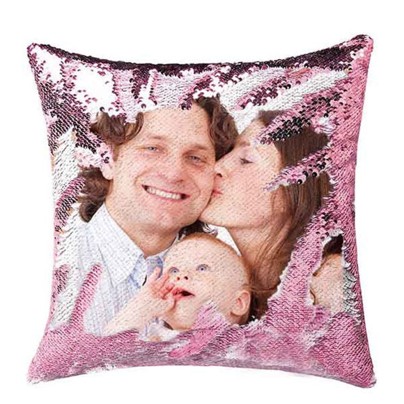Picture of Custom Sequin Pillow with Favourtie Photo Comfy Satin Cushion｜Best Gift Idea for Birthday, Thanksgiving, Christmas etc.