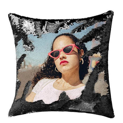 Picture of Custom Sequin Pillow with Photo Comfy Satin Cushion｜Best Gift Idea for Birthday, Thanksgiving, Christmas etc.