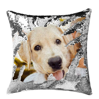 Picture of Custom Sequin Pillow with Favourtie Photo Modena Silver Comfy Cushion｜Best Gift Idea for Birthday, Thanksgiving, Christmas etc.