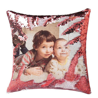 Picture of Custom Sequin Pillow with Favourtie Photo Red Comfy Cushion｜Best Gift Idea for Birthday, Thanksgiving, Christmas etc.