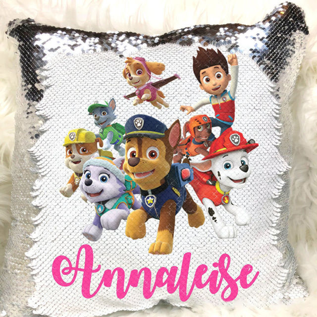 Picture of Magic Cartoon Photo Sequin Pillow With Personalized Name in Various Styles｜Best Gift Idea for Birthday, Thanksgiving, Christmas etc.