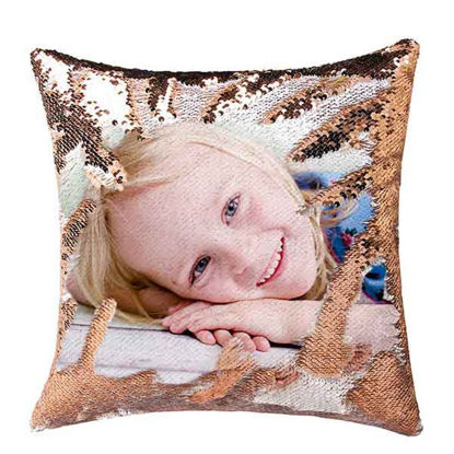 Picture of Personalize Sequin Pillow with Photo Comfy Satin Cushion｜Best Gift Idea for Birthday, Thanksgiving, Christmas etc.