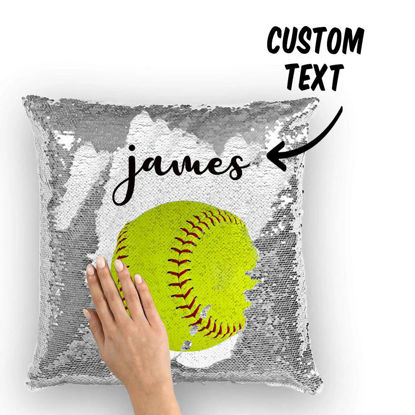 Picture of Personalized Name Magic Baseball Sequin Pillow｜Best Gift Idea for Birthday, Thanksgiving, Christmas etc.