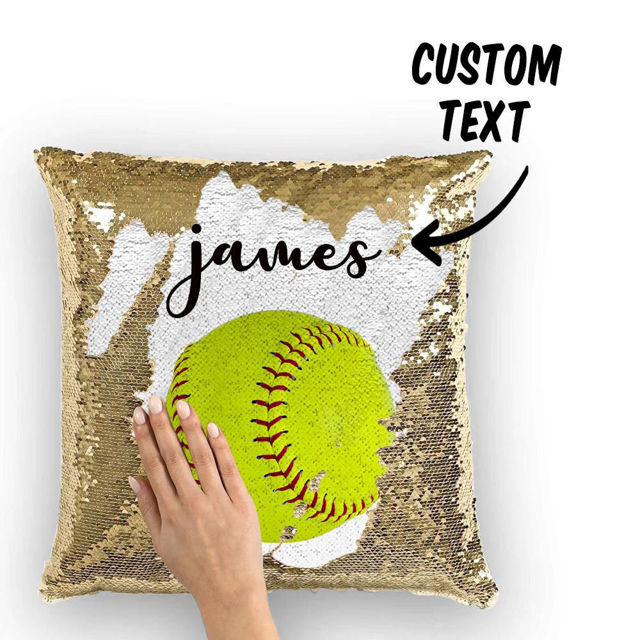 Picture of Personalized Name Magic Baseball Sequin Pillow｜Best Gift Idea for Birthday, Thanksgiving, Christmas etc.