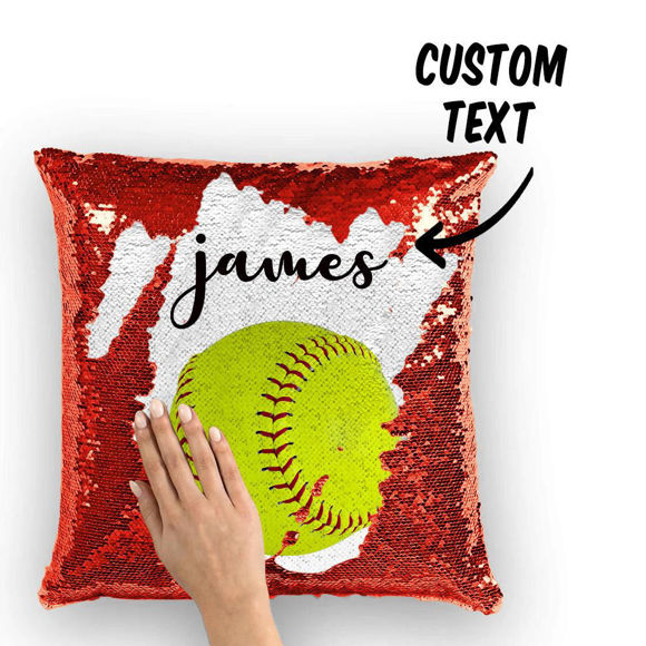 Picture of Personalized Name Magic Baseball Sequin Pillow｜Best Gift Idea for Birthday, Thanksgiving, Christmas etc.