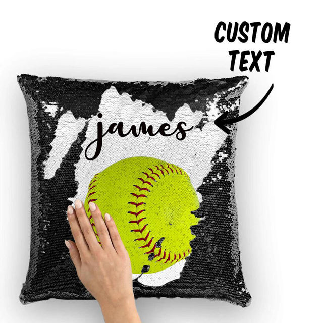 Picture of Personalized Name Magic Baseball Sequin Pillow｜Best Gift Idea for Birthday, Thanksgiving, Christmas etc.